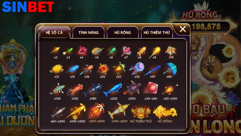 Danh sách giá trị quy đổi thưởng theo từng loại cá