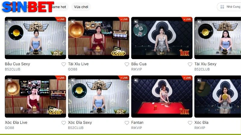 Top game Casino Sinbet nhiều người chơi nhất 2025