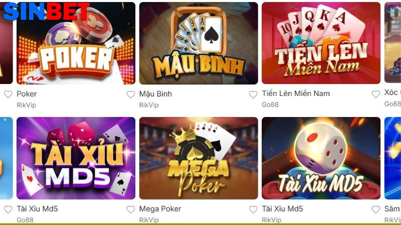 Không gian giải trí đa màu sắc tại sảnh Game bài Sinbet