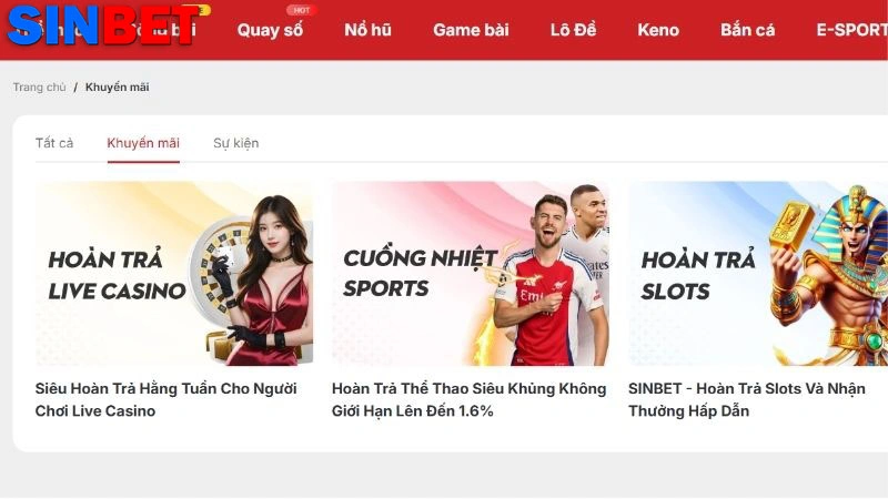 Chương trình khuyến mãi Sinbet có gì hấp dẫn?