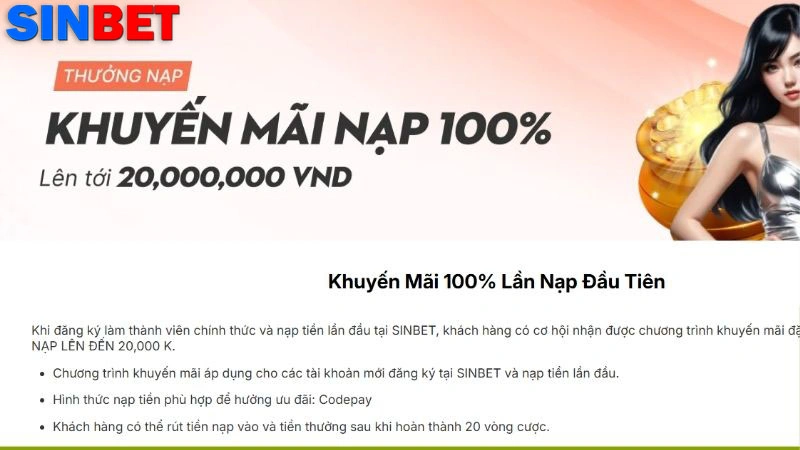 Tặng 100% giá trị nạp đầu