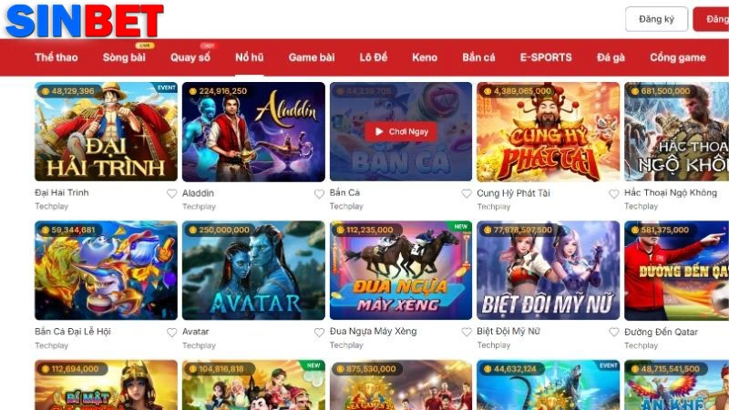 Sinbet hợp tác với nhiều nhà phát hành uy tín 2025
