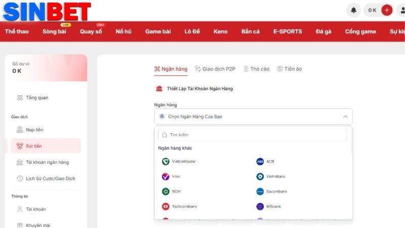 Người chơi cần chọn phương thức rút tiền Sinbet phù hợp